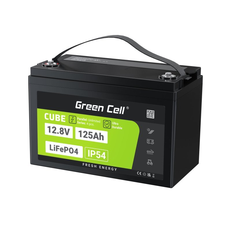 Green Cell Žalias Cell CUBE LiFePO4 125Ah 12 8V 1600Wh liio geležies fosfato baterija kemperiui sauls energijai 