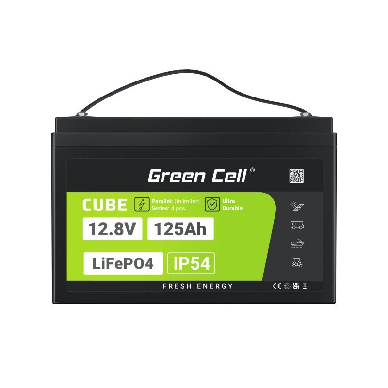 Green Cell Žalias Cell CUBE LiFePO4 125Ah 12 8V 1600Wh liio geležies fosfato baterija kemperiui sauls energijai 