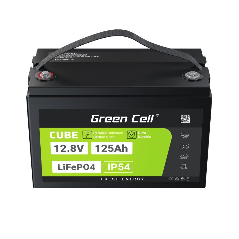 Green Cell Žalias Cell CUBE LiFePO4 125Ah 12 8V 1600Wh liio geležies fosfato baterija kemperiui sauls energijai 