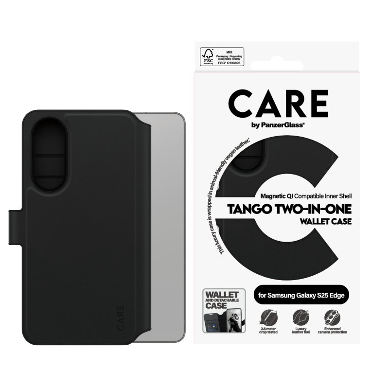 PanzerGlass CARE by Feature Case Tango Two-in-One Wallet w. Qi-Compatible Samsung S25 Edge
