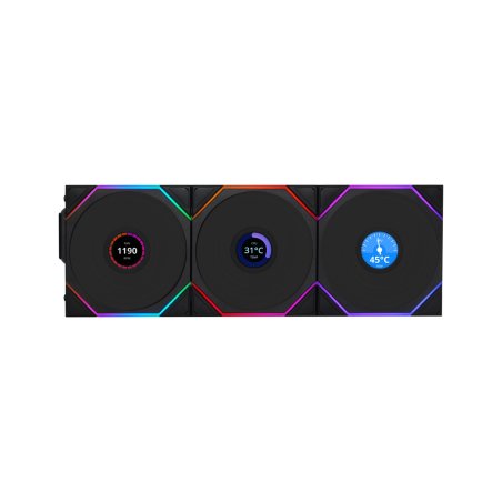 Lian Li UNI FAN TL Wireless LCD Lüfter, ARGB, PWM, 3er-Pack inkl. Controller - 120 mm, schwarz