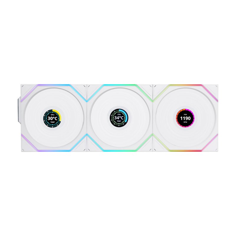 Lian Li UNI FAN TL Wireless LCD Lüfter, ARGB, PWM, 3er-Pack inkl. Controller - 120 mm, weiß