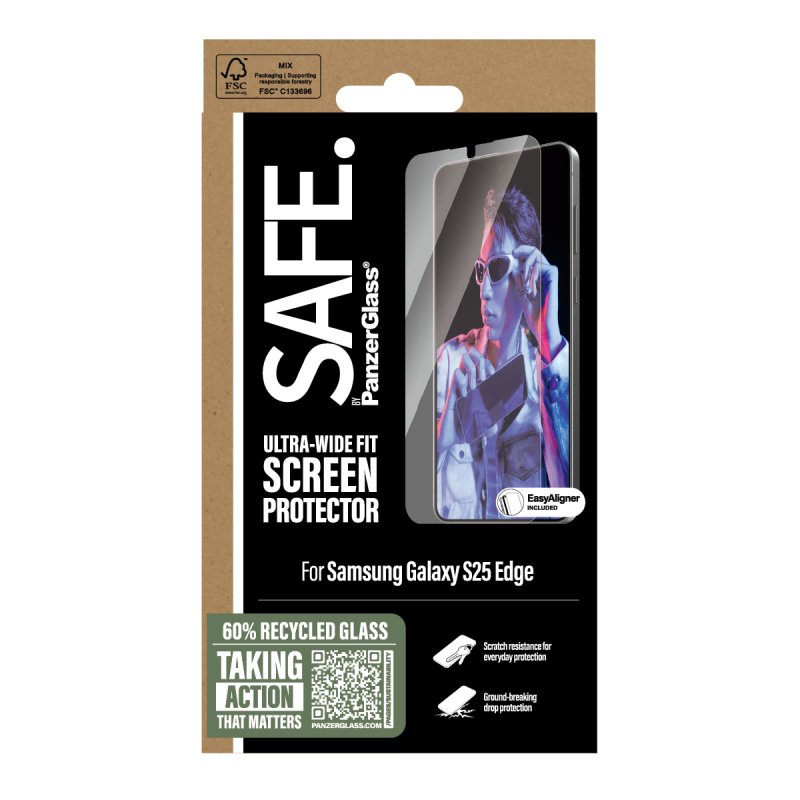 PanzerGlass SAFE. by Screen Protector Samsung S25 Edge | Ultra-Wide Fit