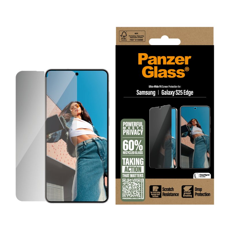 PanzerGlass - Privacy Screen Protector Samsung S25 Edge - Ultra-Wide Fit