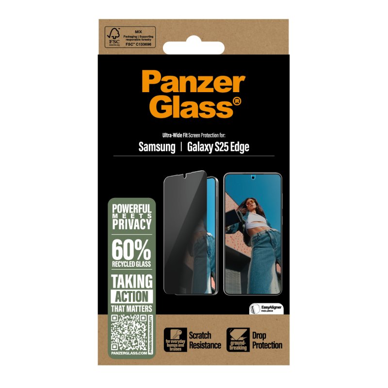 PanzerGlass Privacy Screen Protector Samsung S25 Edge | Ultra-Wide Fit Protection d'écran transparent 1 pièce(s)
