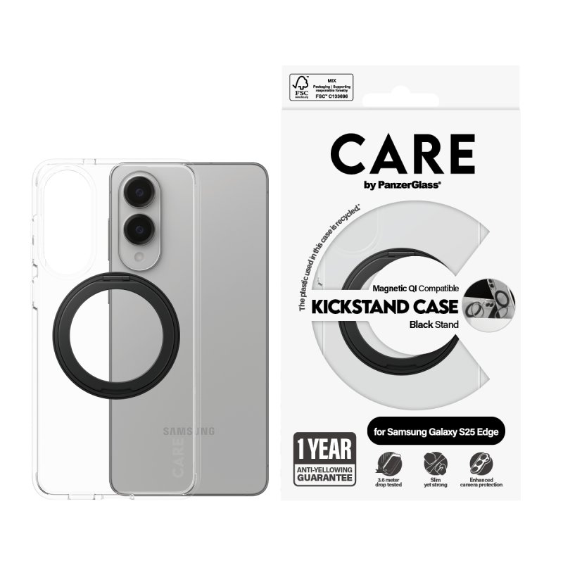 CARE by PanzerGlass - Feature Case Transparent m. Sort Kickstand & Qi Compatible Samsung S25 Edge