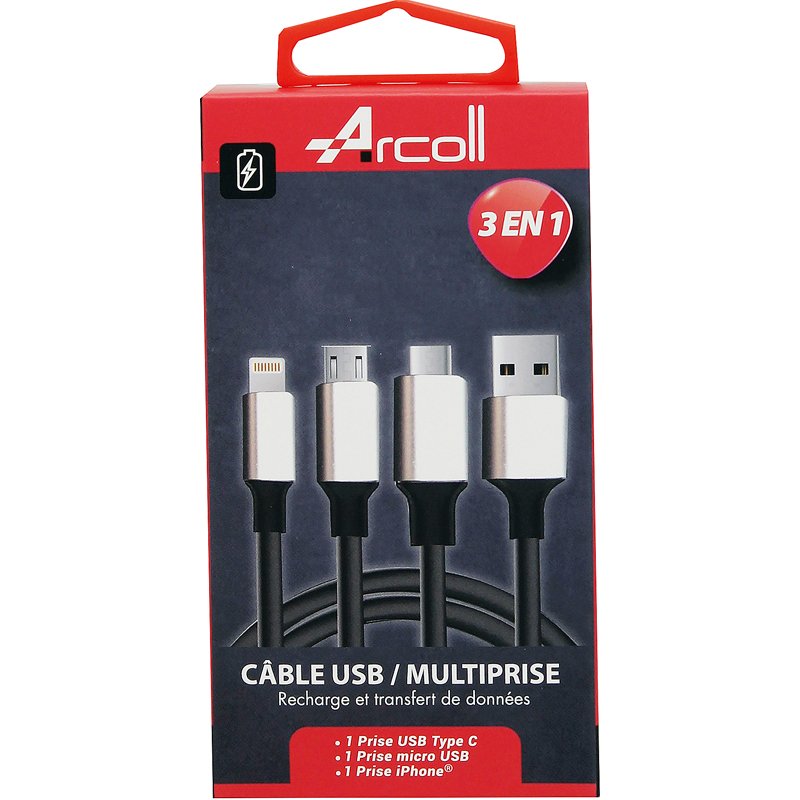 Câble USB Multi-Prises 1M 3en1