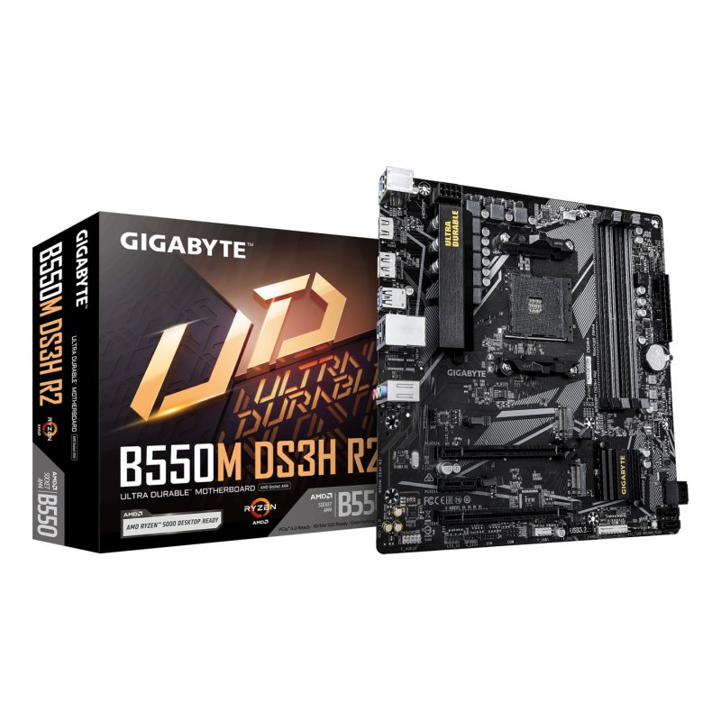 GIGABYTE B550M DS3H R2 Carte mère - Processeurs AMD Ryzen 5000, VRM 5 3 phases, jusqu'à 4733 MHz DDR4 (O.C.), 1x M.2