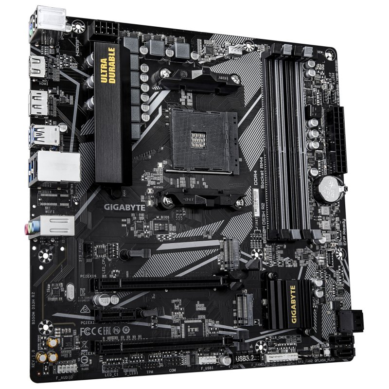 GIGABYTE B550M DS3H R2 Motherboard - AMD Ryzen 5000 CPUs, 5 3 Phases VRM, up to 4733MHz DDR4 (O.C.), 1xPCIe 4.0 