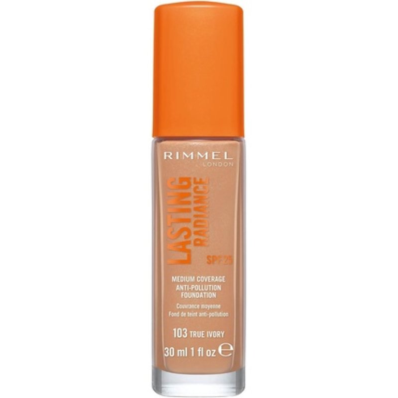 Rimmel Lasting Radiance Medium Coverage Anti Pollution Foundation SPF 25 103 True Ivory 30ml