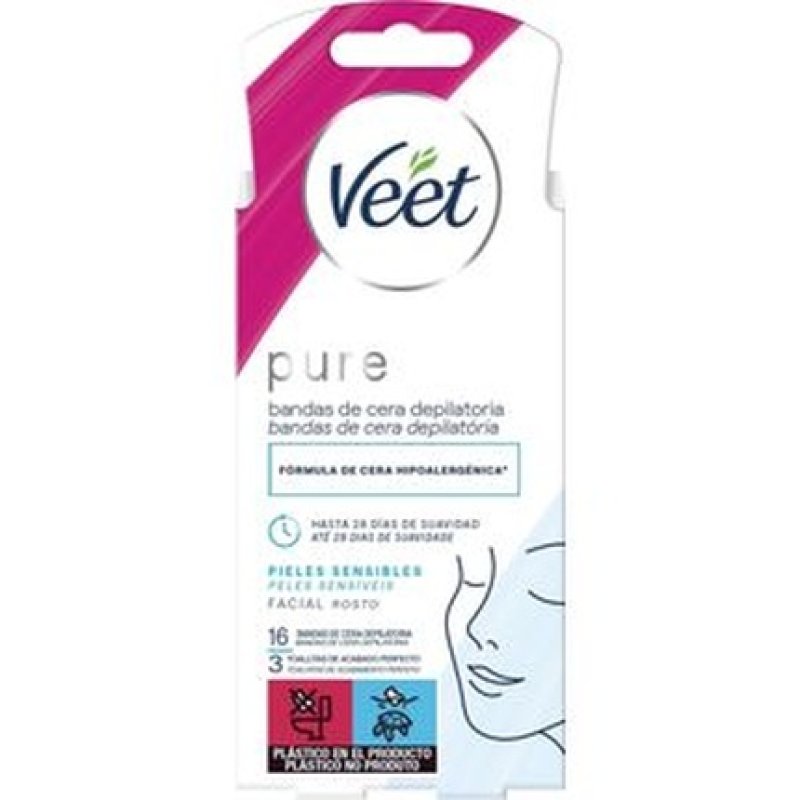 Veet Pure Facial Hair Removal Strips, Pack Of 16 Units