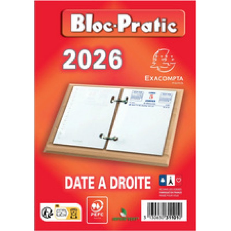 Exacompta Bloc de bureau Bloc-Pratic, 2026, date à gauche