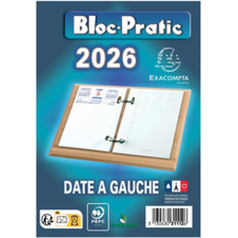 Exacompta Bloc de bureau Bloc-Pratic, 2026, date à gauche