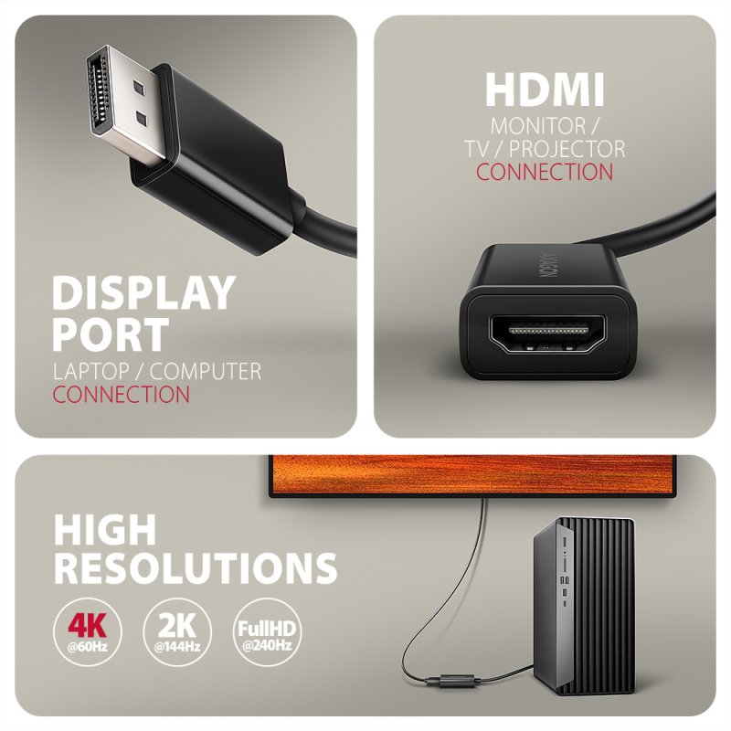 Axagon RVD-HI20N câble vidéo et adaptateur 0,15 m DisplayPort HDMI Noir