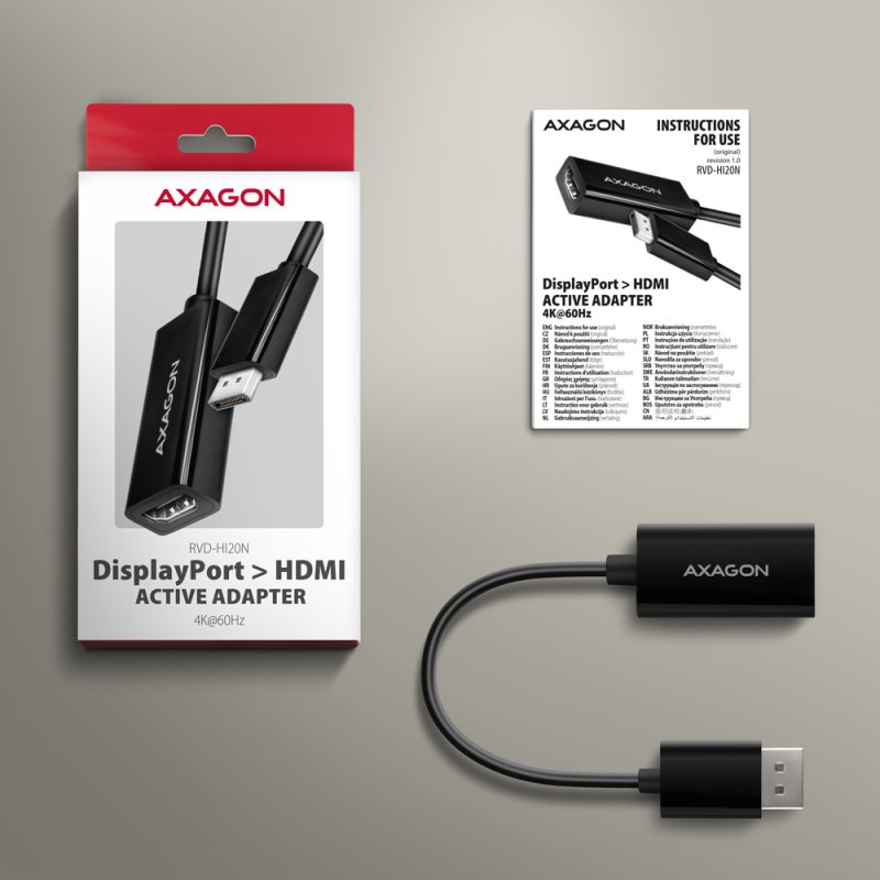 Axagon RVD-HI20N DP HDMI adapter, 4K/60Hz