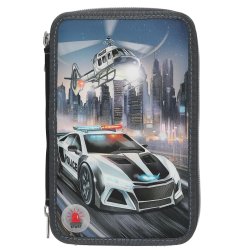 Dino World - Monster Cars Triple Pencil Case with LED, Police Car - (0413333)