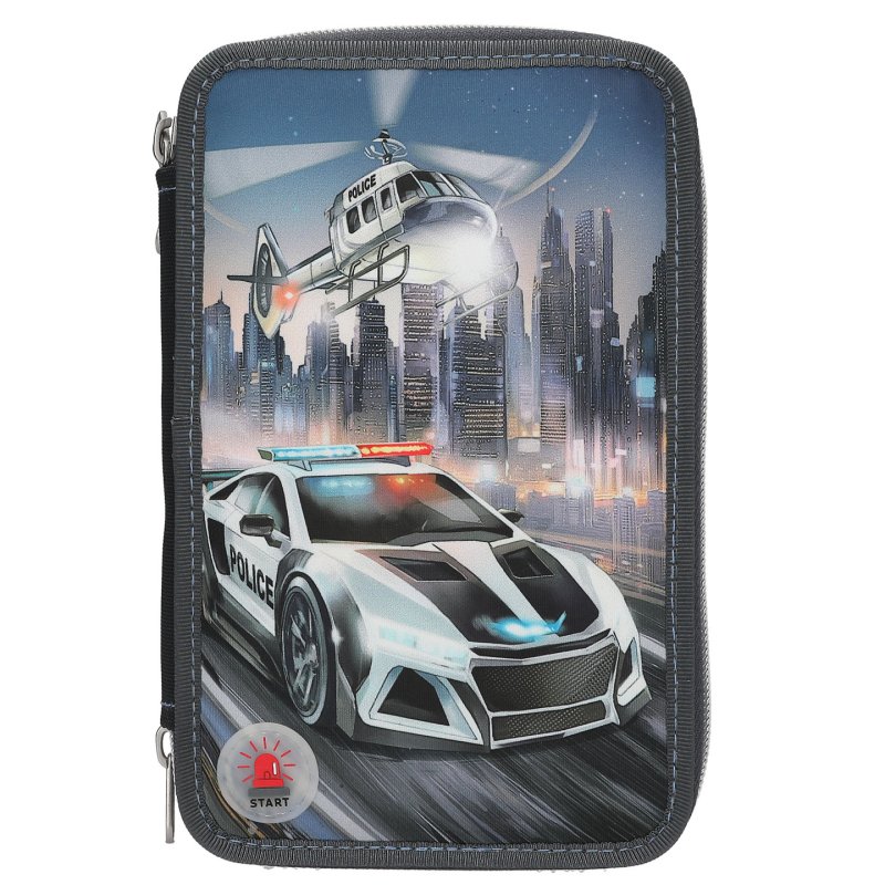 Dino World - Monster Cars Triple Pencil Case with LED, Police Car - (0413333)