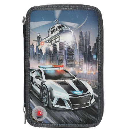 Dino World - Monster Cars Triple Pencil Case with LED, Police Car - (0413333)