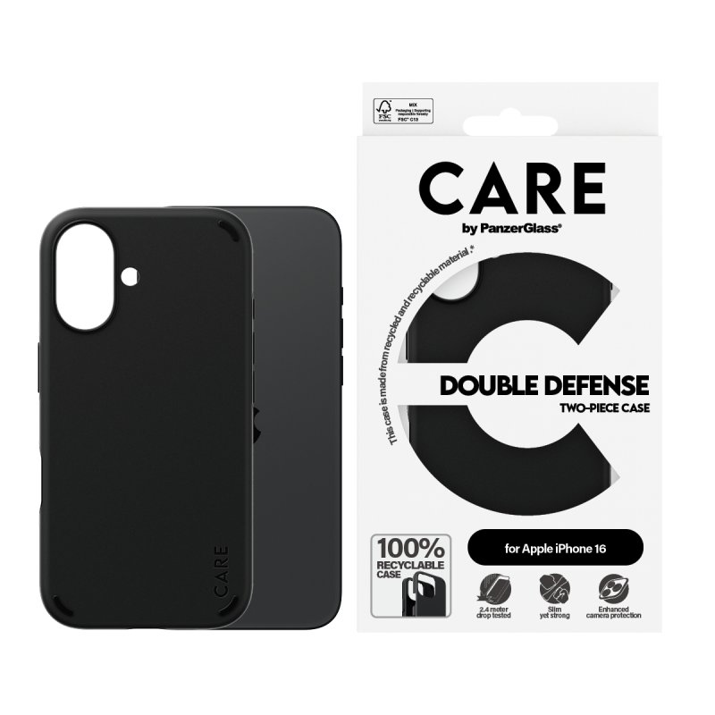 PanzerGlass CARE by Feature Case Double Defense Black iPhone 16