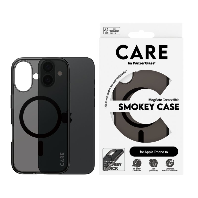 PanzerGlass CARE by Flagship Case Smokey Urban Combat w. Black MagSafe iPhone 16 coque de protection pour téléphones