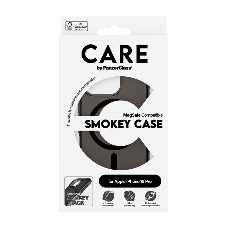PanzerGlass CARE by Flagship Case Smokey Urban Combat w. Black MagSafe iPhone 16 Pro