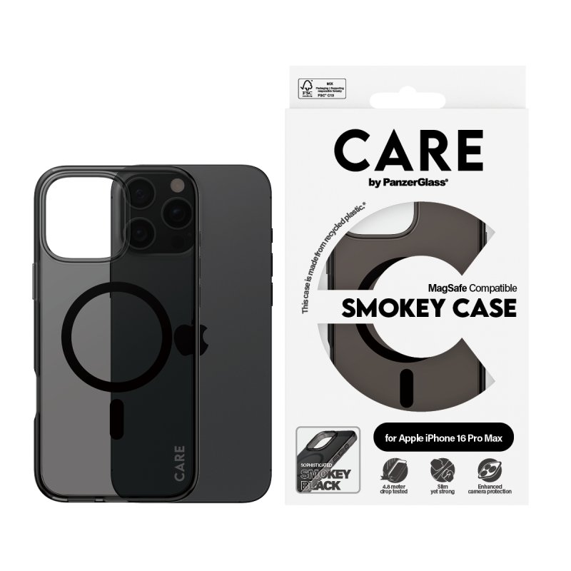 PanzerGlass CARE by Flagship Case Smokey Urban Combat w. Black MagSafe iPhone 16 Pro Max