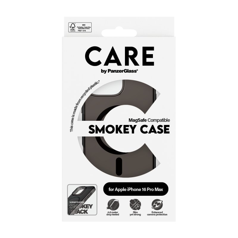 PanzerGlass CARE by Flagship Case Smokey Urban Combat w. Black MagSafe iPhone 16 Pro Max