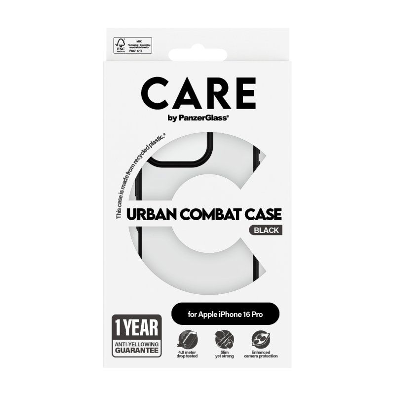PanzerGlass CARE by Flagship Case Transparent Urban Combat w. Black Frame iPhone 16 Pro