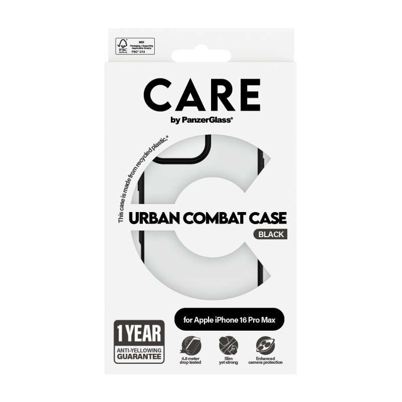 PanzerGlass CARE by Flagship Case Transparent Urban Combat w. Black Frame iPhone 16 Pro Max coque de protection pour