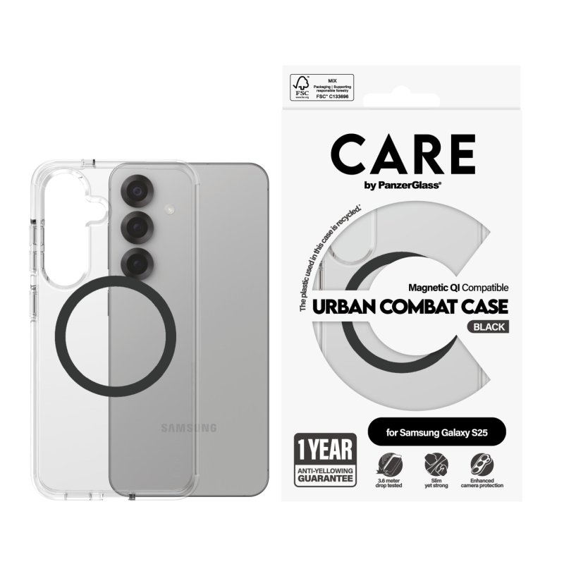 CARE Flagship Case Clear w. Black QI Compatible Galaxy S25