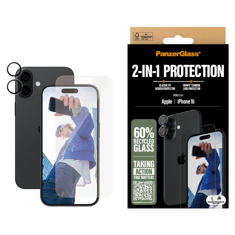 PanzerGlass 2-in-1 Bundle iPhone 16 Protection d'écran transparent Apple 1 pièce(s)