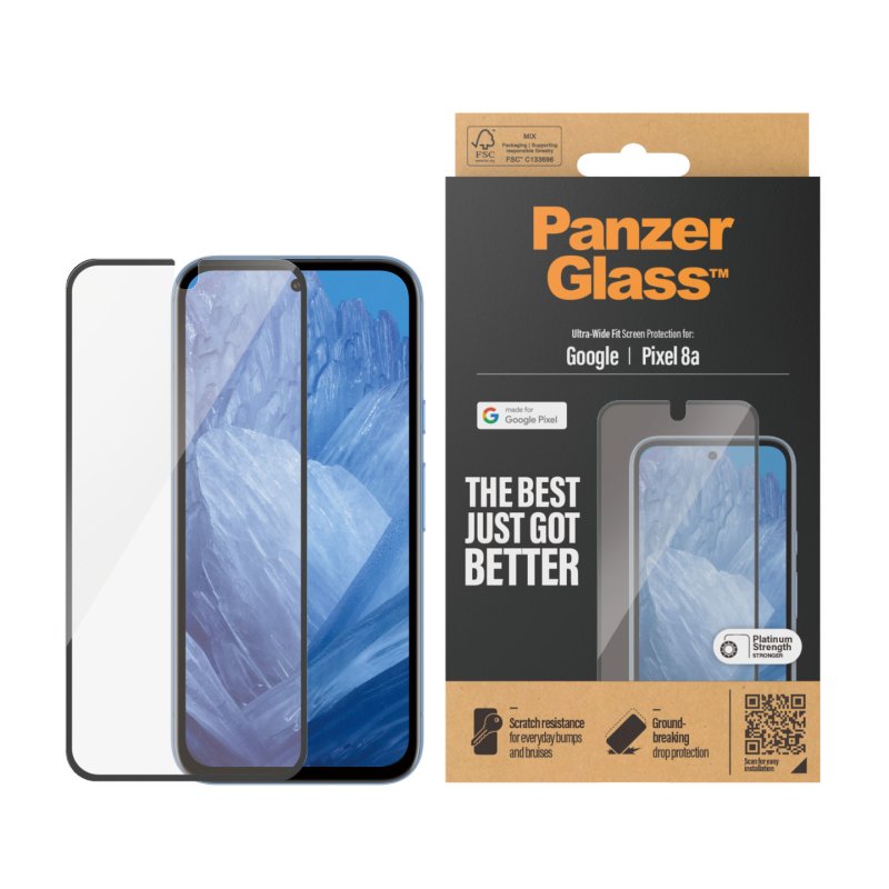 PanzerGlass Screen Protector w. Black Frame Google Pixel 8a | Ultra-Wide Fit