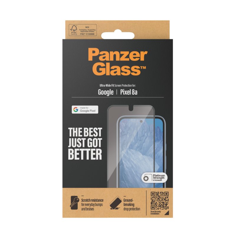 PanzerGlass Screen Protector w. Black Frame Google Pixel 8a | Ultra-Wide Fit Protection d'écran transparent 1