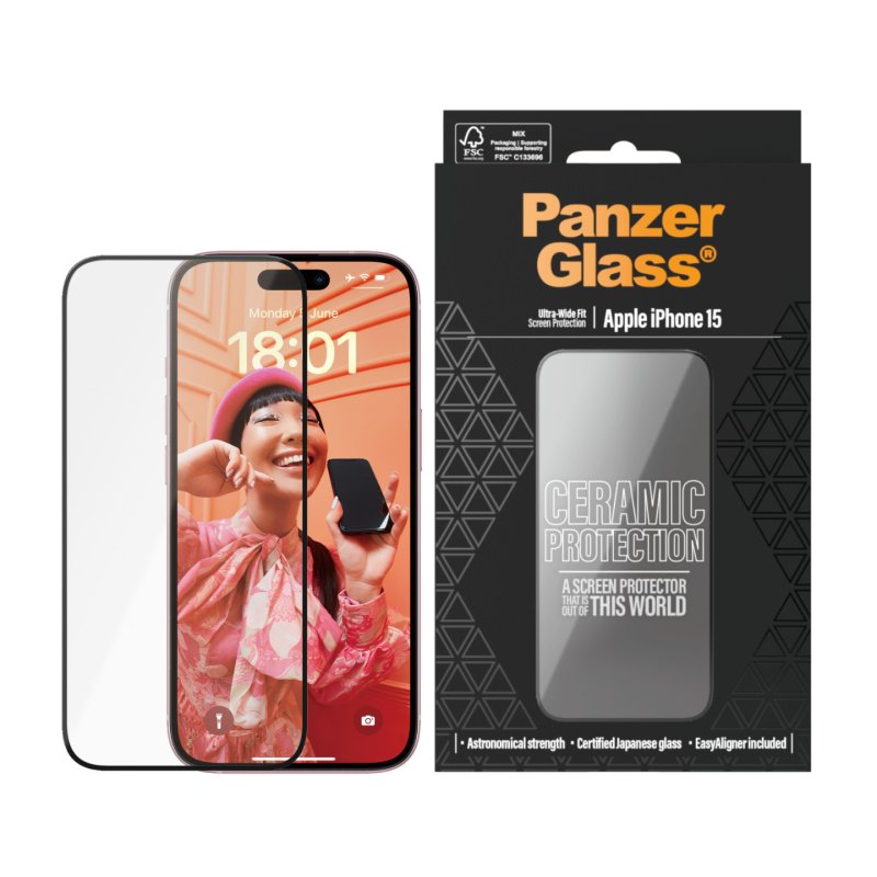 PanzerGlass Ceramic Protection for iPhone 15 | Ultra-Wide Fit w. EasyAligner Protection d'écran transparent Apple 1