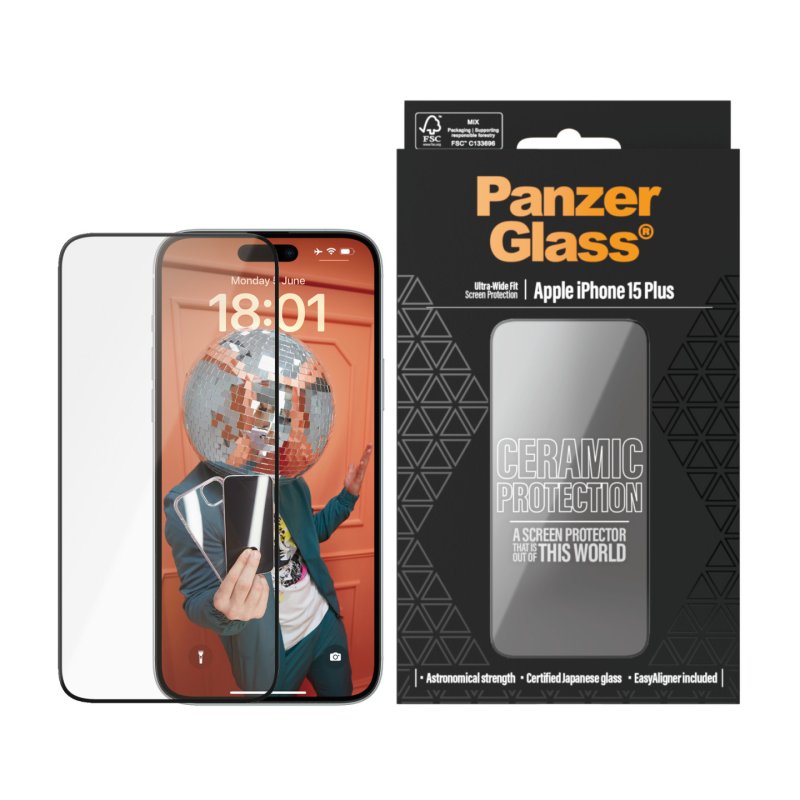 PanzerGlass Ceramic Protection for iPhone 15 Plus | Ultra-Wide Fit w. EasyAlignerr