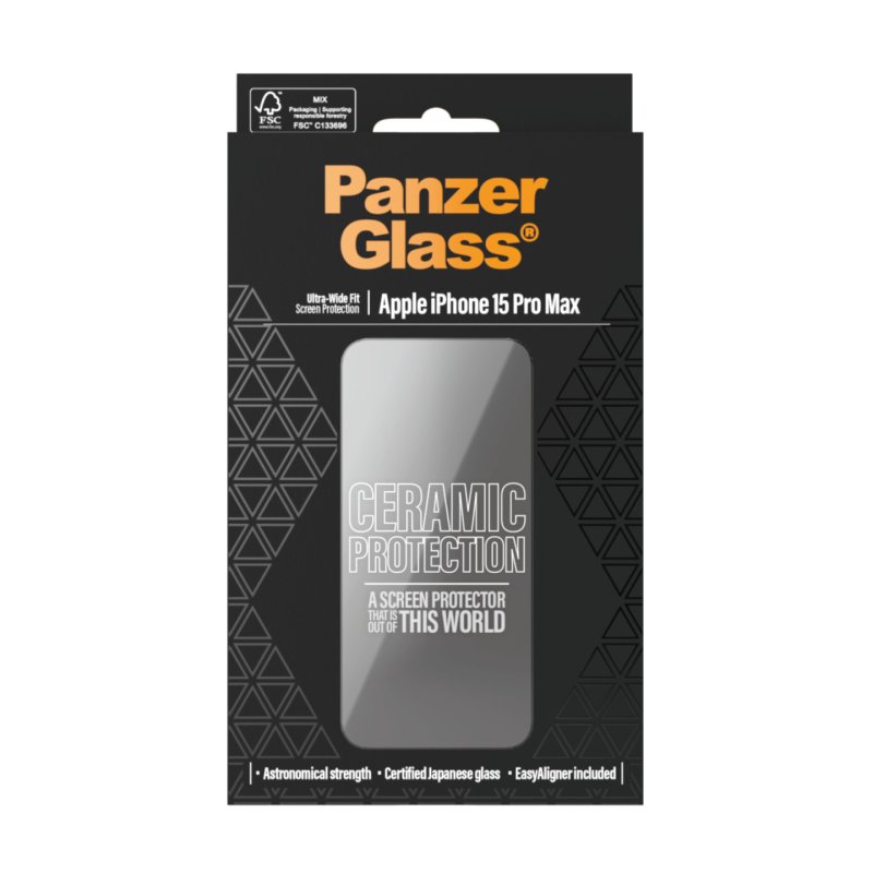 PanzerGlass Ceramic Protection for iPhone 15 Pro Max | Ultra-Wide Fit w. EasyAligner Protection d'écran transparent