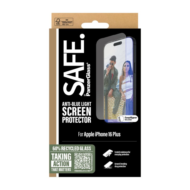 PanzerGlass SAFE. by Anti-Blue Light Screen Protector iPhone 16 Plus | 15 Plus | Ultra-Wide Fit