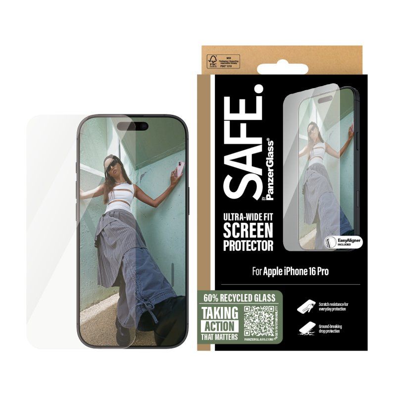 PanzerGlass SAFE. by Screen Protector iPhone 16 Pro | Ultra-Wide Fit