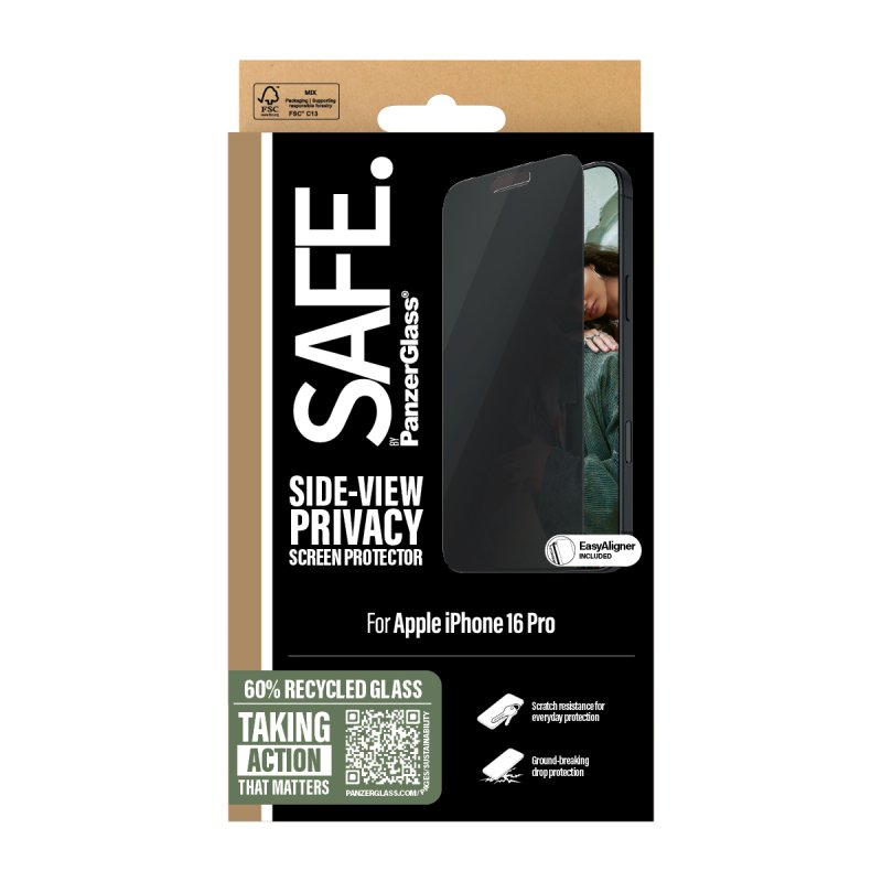 PanzerGlass SAFE. by Privacy Screen Protector iPhone 16 Pro | Ultra-Wide Fit