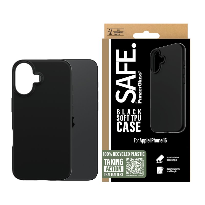 PanzerGlass SAFE. by TPU Case Black iPhone 16