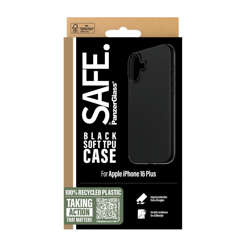 PanzerGlass SAFE. by TPU Case Black iPhone 16 Plus coque de protection pour téléphones portables Housse Noir