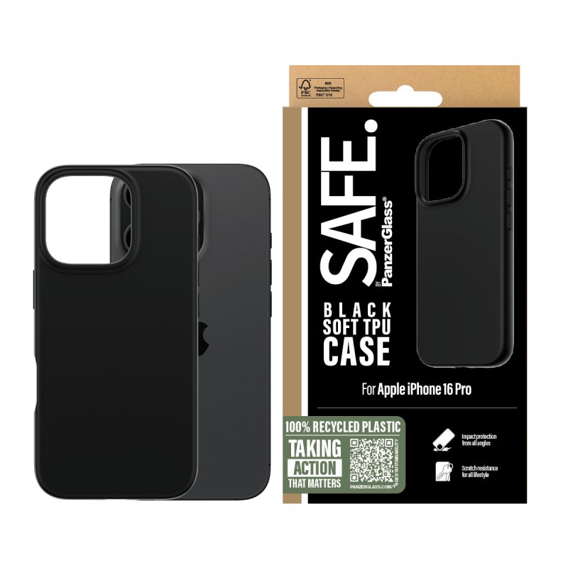 PanzerGlass SAFE. by TPU Case Black iPhone 16 Pro