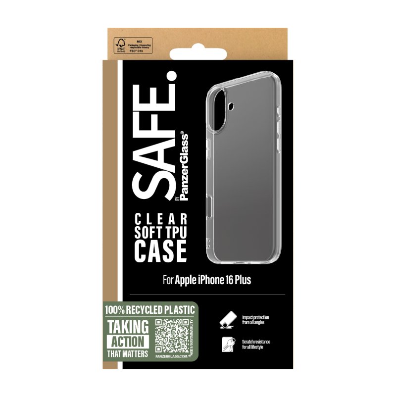 PanzerGlass SAFE. by TPU Case Transparent iPhone 16 Plus coque de protection pour téléphones portables Housse