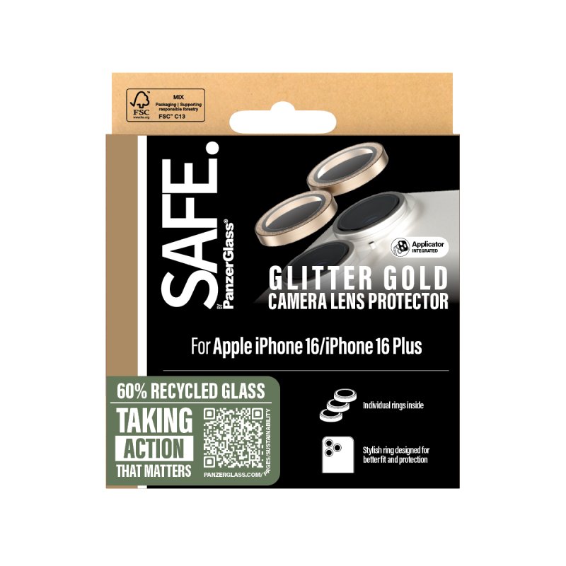 PanzerGlass SAFE. by Camera Lens Protector Glitter Gold iPhone 16 | 16 Plus