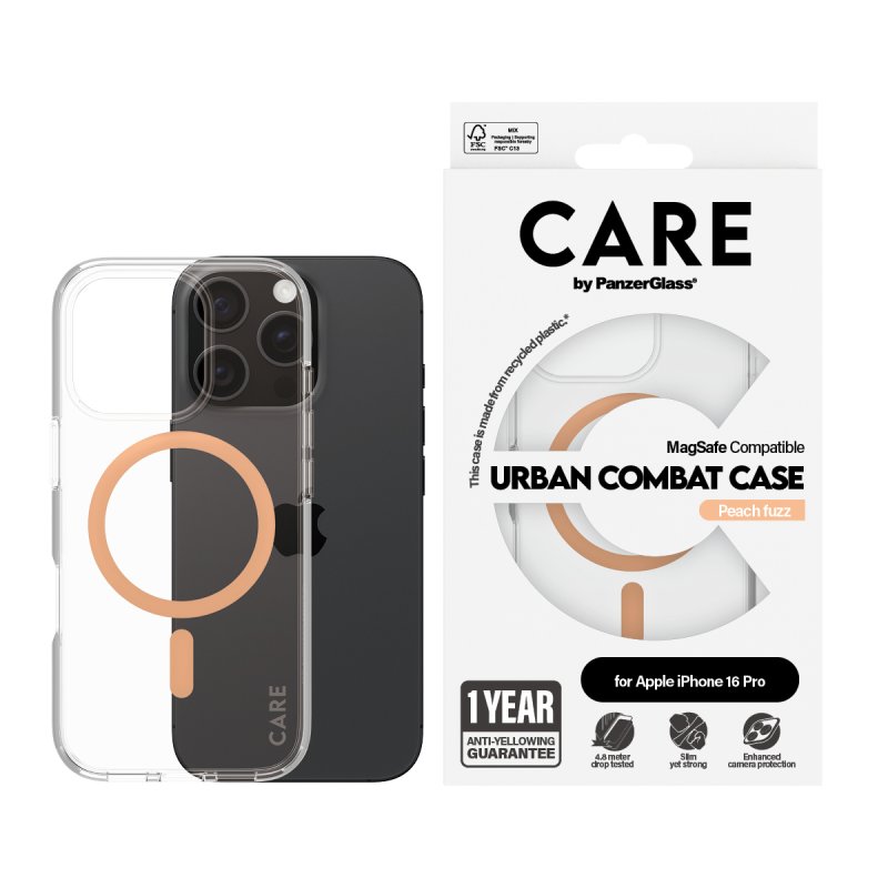 PanzerGlass CARE by Flagship Case Transparent Urban Combat w. Peachy MagSafe iPhone 16 Pro coque de protection pour