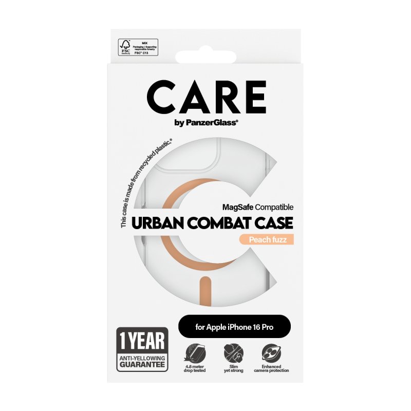 PanzerGlass CARE by Flagship Case Transparent Urban Combat w. Peachy MagSafe iPhone 16 Pro coque de protection pour