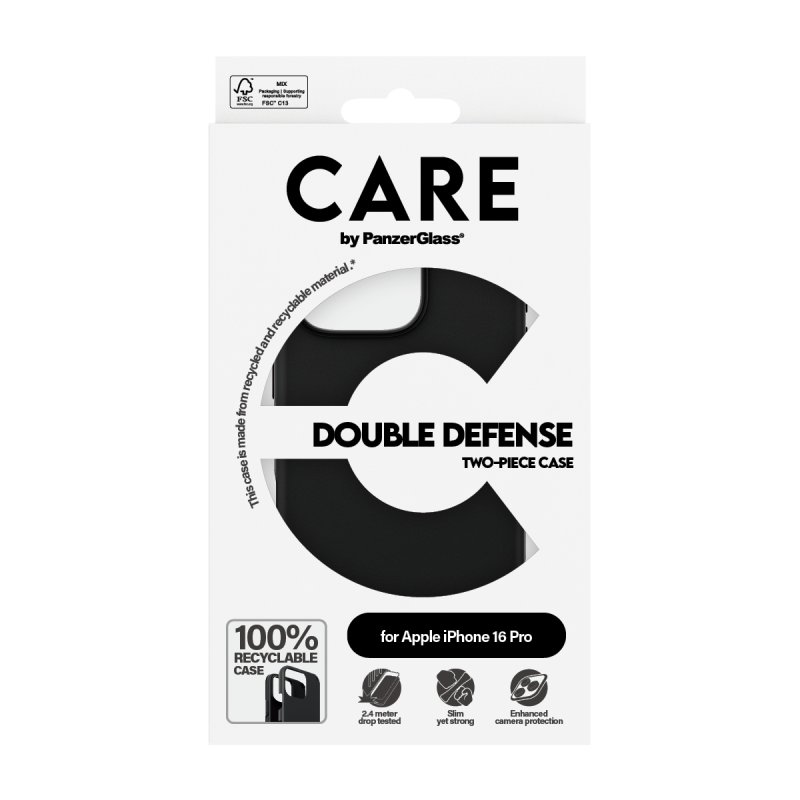 PanzerGlass CARE by Feature Case Double Defense Black iPhone 16 Pro coque de protection pour téléphones portables