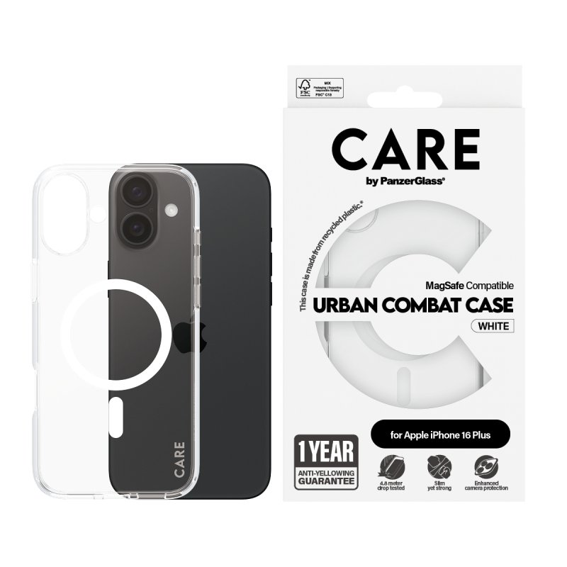 PanzerGlass CARE by Flagship Case Transparent Urban Combat w. White MagSafe iPhone 16 Plus