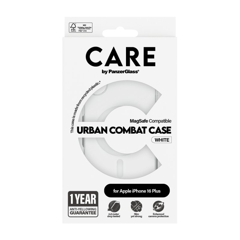 PanzerGlass CARE by Flagship Case Transparent Urban Combat w. White MagSafe iPhone 16 Plus