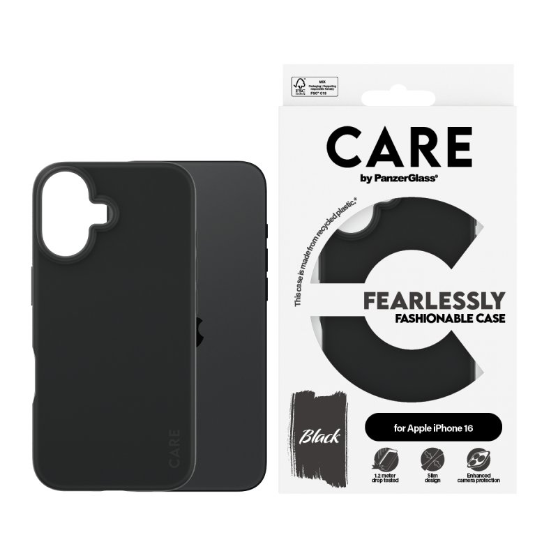 PanzerGlass CARE by Fashionable Case Black iPhone 16 coque de protection pour téléphones portables Housse Noir